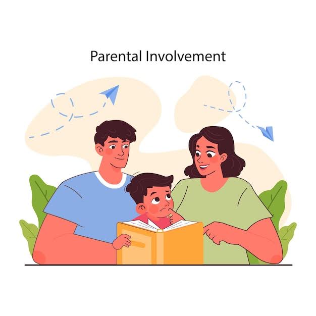 Both parents teaching their kid together.